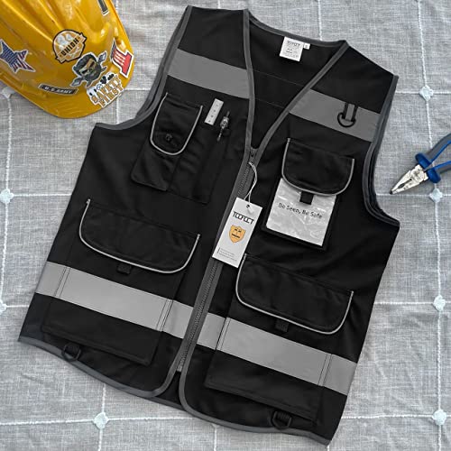 TCCFCCT Reflective Safety Vest 9 Pockets High Visibility Vest, Black XXL - color: Black Fabric-bison 001, size: XX-Large