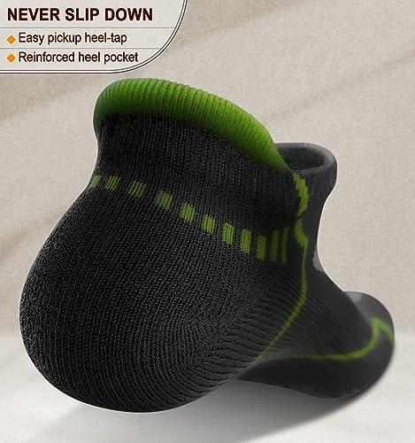 BULLIANT Men Running Ankle Socks 6Pack-Cushioned Support-Low Cut No Show - color: 6pairs-black3655, size: 10-12