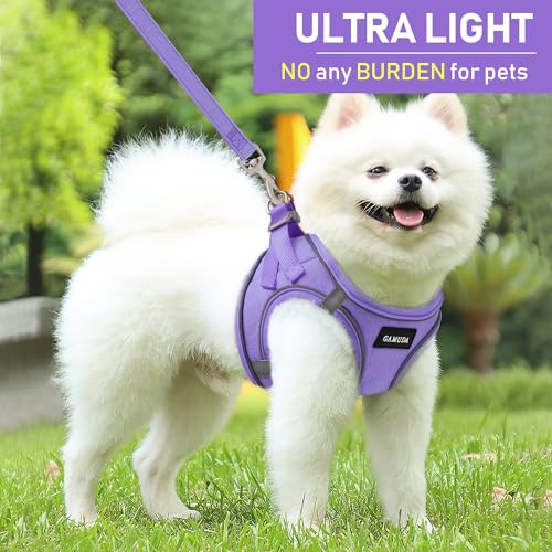 GAMUDA Small Pet Harness Collar and Leash Set, Step in No Chock No Pull Linen Fabric Soft Mesh Dog Vest Harnesses Reflective for Dogs Puppy Cats Kitten Rabbit (Purple, M) - color: Purple, size: Medium