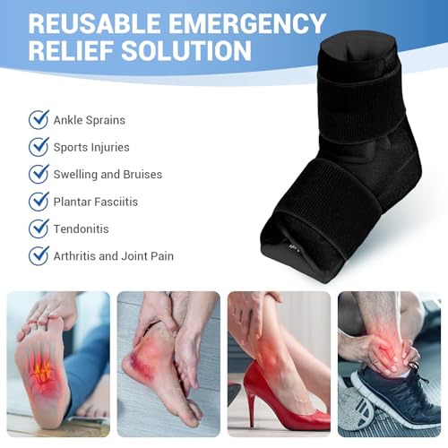 Comfytemp Ankle Foot Ice Pack Wrap for Plantar Fasciitis Relief, Feet Pain - color: Black 70, size: Large