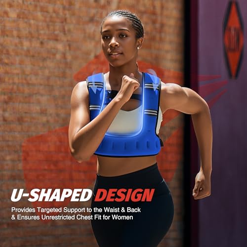 ZELUS Weighted Vest for Women & Men, U-Shaped Running Vest with Arm Pocket - color: Blue, size: 6LB