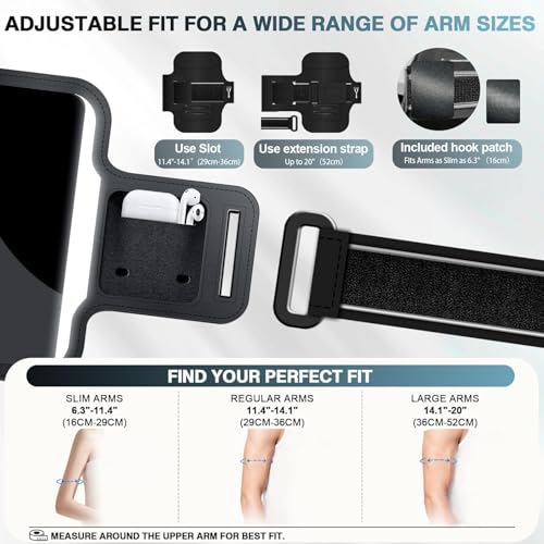 PORTHOLIC Running Armband Phone Holder with Earphone Pouch Fits up to 6.9" - color: Black(Up to 6.9'')