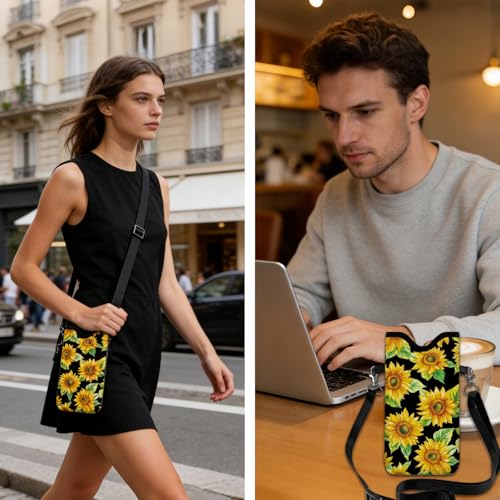 GLOBLELAND Sunflowers Cell Phone Sleeve Pouch Case Bag 7.1×3.9 inch Flowers Shockproof Universal Phone Bag with Crossbody Strap Neck Lanyard for Women Men Phone Headphones Watch - color: Sunflowers