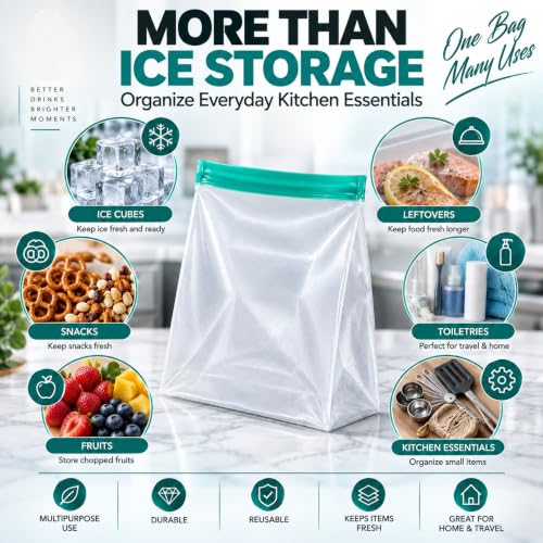 Reusable PEVA Ice Storage Bag, Leakproof Zip Seal, Large Clear Ice Cubes - size: 1 Pack