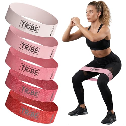 Fabric Resistance Bands for Working Out, 5-Band Set for Legs and Glutes - color: Pink