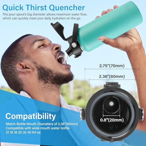 Auto Spout Lid for HydroFlask Wide Mouth Sport Water Bottles, Replacement Lid for Hydro Flask Wide Mouth 12, 16, 18, 32, 40, 64oz, Chug Lid with Flexible Handle, Button Lock, Black - color: Blue