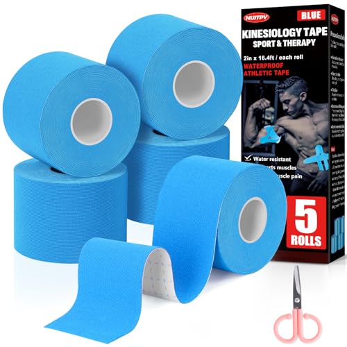 5 Rolls Blue Kinesiology Tape, 2 inch x 16.4 Feet Kinetic Tape - color: Blue
