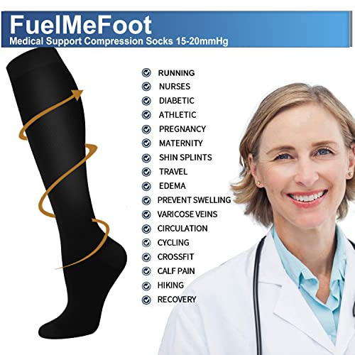 FuelMeFoot 3 Pack Copper Compression Socks - Compression Socks Women & Men Circulation - Best for Medical,Running,Athletic - color: 001 Black-classic, size: Small-Medium