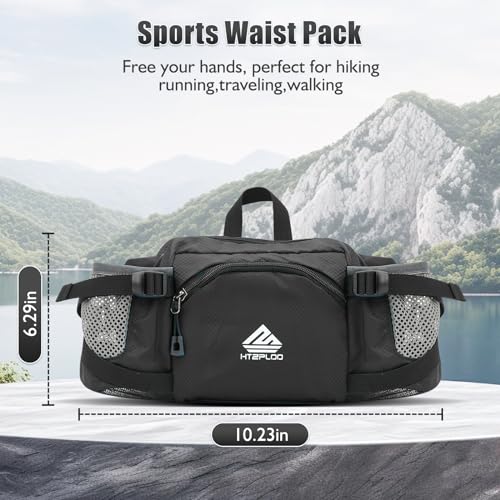 Fanny Pack Waist Bag with Water Bottle Holder for Men Women Running Hiking Travel Dog Walking Workout Cycling Outdoor (Black) - color: Black