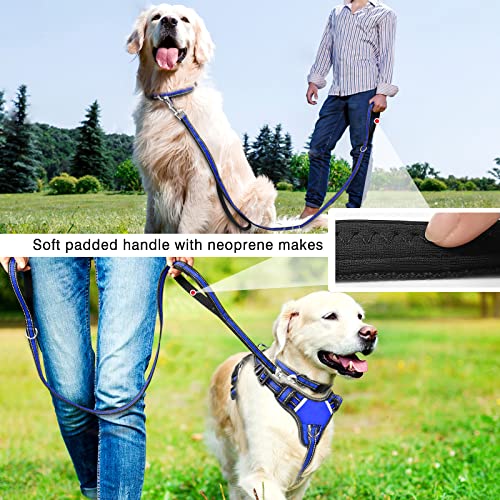 WINSEE Pet Harness Collar and Leash Set, All-in-one Reflective Dog Harness No Pull with Adjustable Buckles for Puppies, Small, Medium, Large, and Extra-Large Dogs (Large, Dark Blue) - color: Dark Blue, size: Large