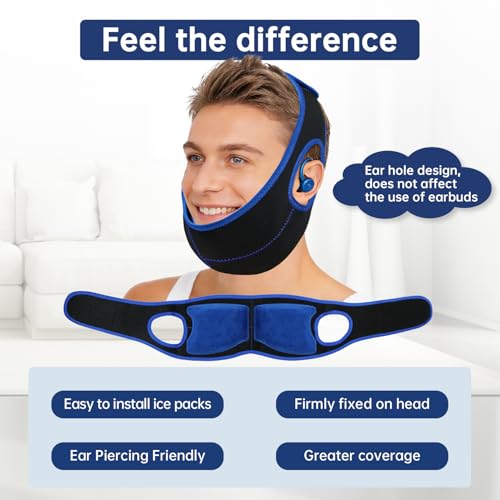 Wisdom Teeth Ice Pack Head Wrap Jaw Face Ice Pack with 4 Gel Packs - color: Black&blue #2