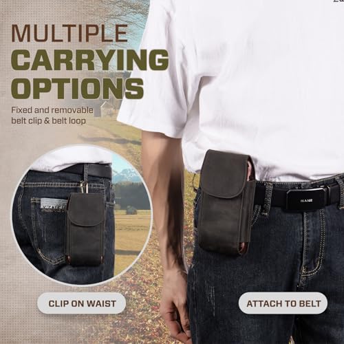 Leather Cell Phone Holster for Belt, Phone Pouch Belt Holder fits for iPhone 17 Pro Max 16 Pro Max 15 Pro Max 14 Pro Max 13 Pro Max Samsung Galaxy S25 Edge S24 Ultra Case with Belt Clip (Grey) - color: Grey