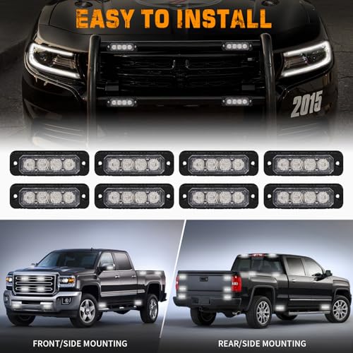 XRIDONSEN 8PCS Sync Truck Grill Lights 32 LED White Strobe Lights - color: White