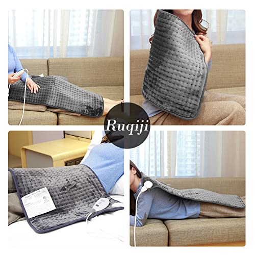 Ruqiji 17''x33'' XXXL King Size Heating Pad with 6 Temperature Settings, Flannel Electric Heating Pad/Pain Relief for Back/Neck/Shoulders/Abdomen/Legs(Gray) - color: Gray