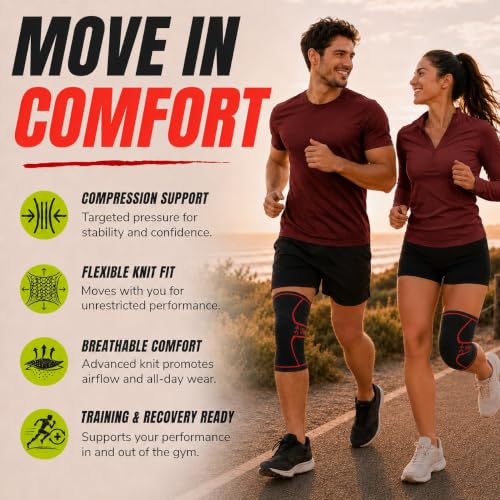UFlex Athletics Knee Brace Sleeve Men & Women - color: Red