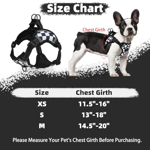 PUPTECK Dog Harness Small Sized Dog, Step in Adjustable Reflective Dog Vest Harness Escape Proof, No Pull Soft Padded Harness Easy Control, Checkered, S - color: Black&White(Checkered), size: S (CHEST: 13"-18")