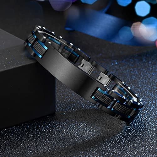 Black Blue Free Custom Engraved Emergency Medical Alarm ID Men's Bracelet