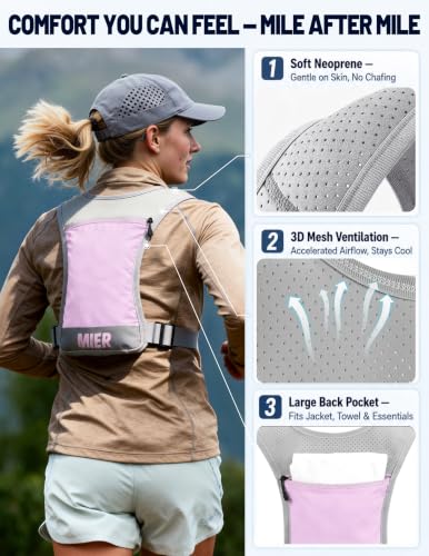 MIER Running Hydration Vest for Women Men, 500ml Soft Flask & Phone Holder - color: Purple, size: XSmall/Small