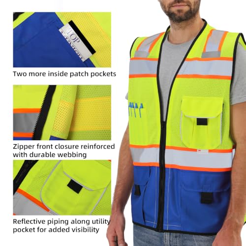 Dib Safety Reflective Safety Vest Made with 3M Tape, Yellow and Blue XL - color: Yellow & Blue, size: X-Large
