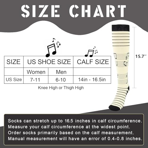Junely Compression Socks for Women Knee High Funny Socks - color: Music
