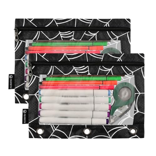 Goth Spider Web Pencil Pouches for 3 Ring Binder 2 Pack - color: Goth Spider Web