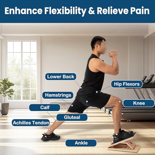 StrongTek Stretch & Stability Set – Wooden Slant Board + XL Foam Wedge Blocks, for Calf Stretch, Ankle Mobility, Squats, Physical Therapy & Yoga
