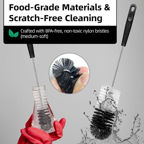 2 Pcs Bottle Brushes Set, Long Thin Flexible Bendable Flexible Cleaner - size: 14.8" standard