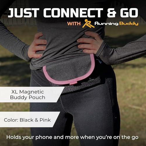 Running Buddy Magnetic Pouch Beltless Running Bag No Bounce - color: Black/Pink, size: XL (6.8 in x 4 in)