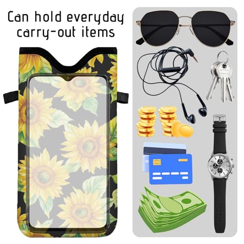 GLOBLELAND Sunflowers Cell Phone Sleeve Pouch Case Bag 7.1×3.9 inch Flowers Shockproof Universal Phone Bag with Crossbody Strap Neck Lanyard for Women Men Phone Headphones Watch - color: Sunflowers