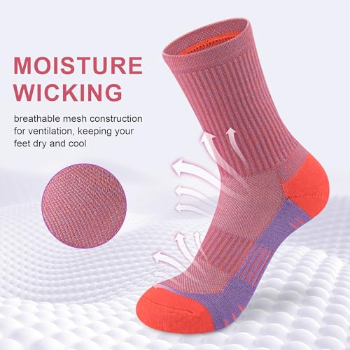 cuangya Women Crew Socks Athletic Cushioned Running Hiking 3-5 Pairs - color: 5 Pairs Crimson Passion, size: 5-8