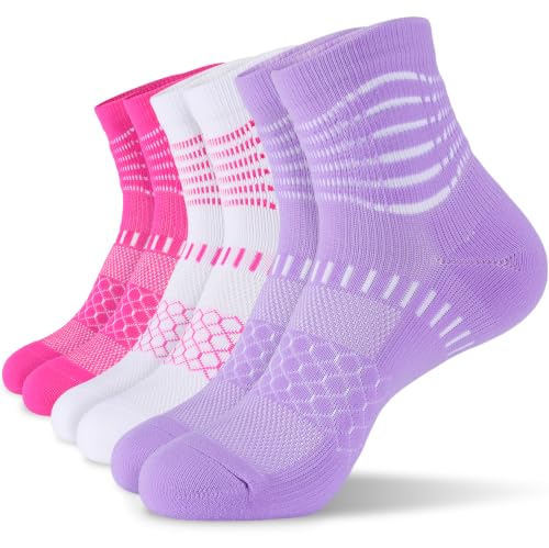 IRAMY Ankle Compression Socks Women Men Plantar Fasciitis Relief 3/5 Pairs - color: Hot Pink+white-hot Pink+purple(3 Pairs), size: Medium