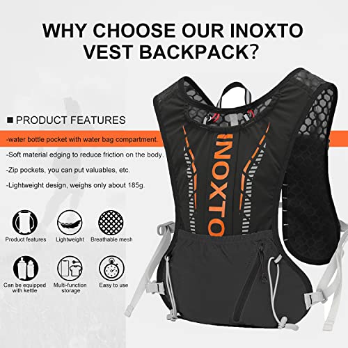 INOXTO Running Hydration Vest Backpack,Lightweight Insulated Pack with 1.5L Water Bladder Bag Daypack for Trail Hiking Running Cycling Race Marathon for Women Men - color: Back orange