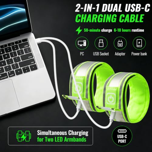 Rechargeable LED Armband 2-Pack, Running Lights for Runners