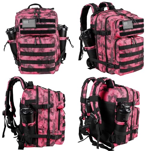 LHI Tactical Military Backpack for Men and Women 25L/35L Army Assault Pack Bag Small Rucksack with Bottle Holder - color: 35l-pink Tie Dye, size: Medium