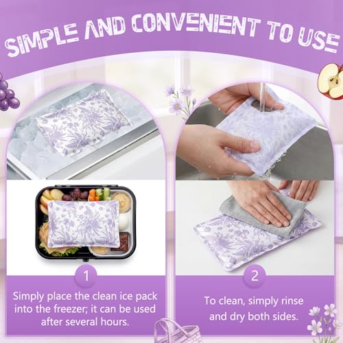 VIHOSE 2 Pcs Ice Packs for Lunch Box Bag - color: Purple, style: Floral