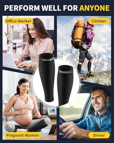 CAMBIVO Calf Compression Sleeve 3 Pairs Footless Compression Socks Running - color: Pure Black, size: Small-Medium
