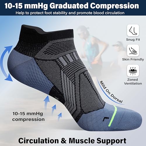 Hylaea Compression Ankle Socks for Running Athletic, Moisture Wicking - color: Blue 6 Pairs, size: Small