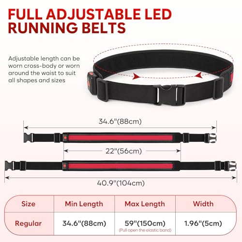 Illumifun LED Running Belt - USB Rechargeable Light Up Sash, High-Visibility Elastic Waistband Light for Running Cycling Hiking Camping Nighttime Activities - color: Red