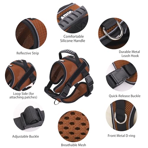 AIITLE No-Pull Dog Harness Reflective Mesh Vest Adjustable, Brown M - color: Brown, size: M