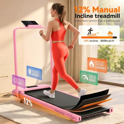 ANCHEER Incline Walking Pad with Handle Bar, Foldable Treadmill-Home/Office - color: 56-Blcak
