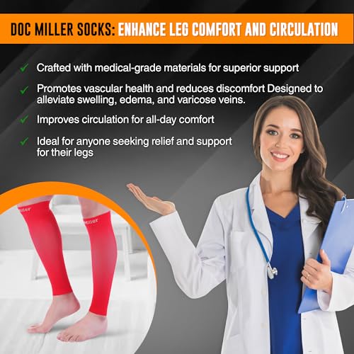 Doc Miller Compression Calf Sleeve for Men & Women, 20-30mmHg - color: Red, size: Small REGULAR