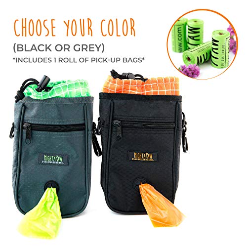 Mighty Paw Dog Treat Bag - Drawstring Closure Pouch - Includes Carabiner Hook and Pick-up Bags - Dog Paw Treat Bag - Pet Training Pouch - (Grey/Green) - color: Standard - Grey
