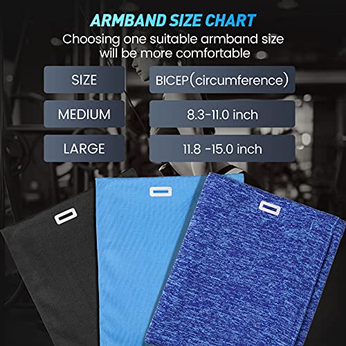 3 Pcs Running Phone Armband for Men Women, Black, Gray, White-Blue, L