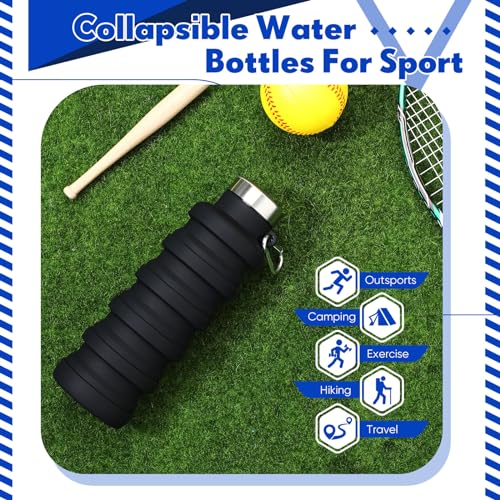 Baderke Collapsible Water Bottle 17oz Silicone with Buckle, Black - color: Black
