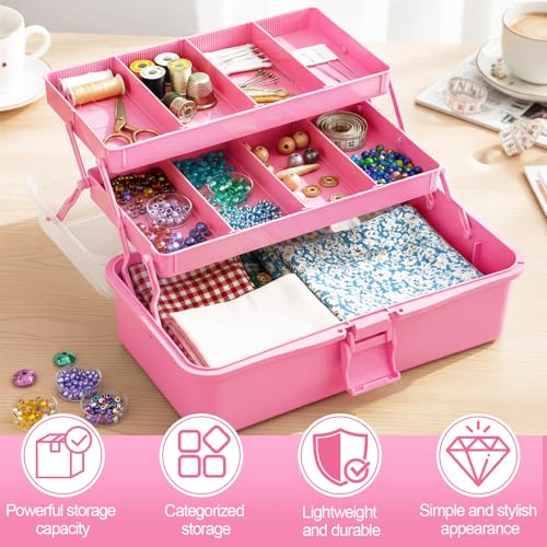 2 Pcs 13 Inch 3-Layer Tackle Box Organizer, Adjustable, Pink - color: Pink