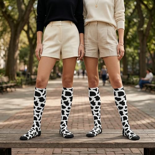 Compression Socks Knee High Support Stockings Women Men - color: Cow Print