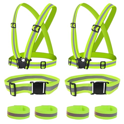 Reflective Vest - Running Vest Reflector, Reflective Running Vest with Safety Straps, High Visibility Reflector - color: A2-6pcs Green Kit