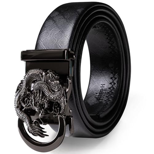 Dubulle Ratchet Belt for Men Leather Adjustable Designer Fashion Buckle - color: Black Dragon, size: Adjustable Fit 22" to 38" Waist