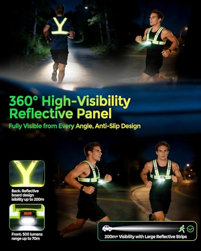 Running Lights for Runners, 500LM Rechargeable Chest Light with Hand-Wave Sensor, Hands-Free Night Running Light, IPX4 Waterproof, 45° Adjustable Beam for Jogging, Walking, Dog Walking