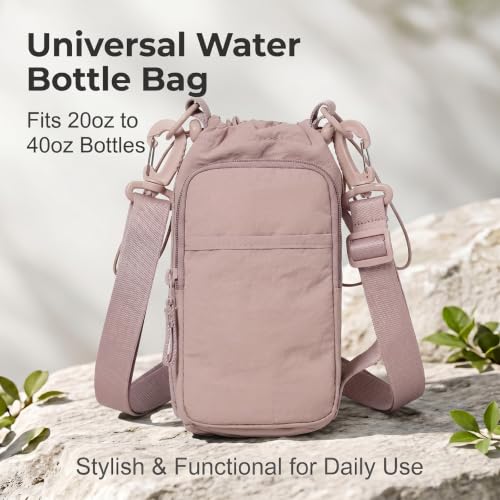 Water Bottle Holder with Strap, Crossbody Sling Bag for Walking Hiking - color: Pink